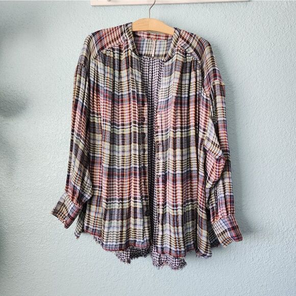 Free people freestyle raw hem balloon sleeves oversized blouse - Picture 1 of 13